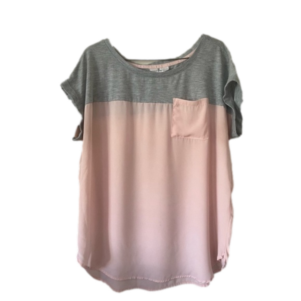 “Just Be” Brand Gray and Pink Colorblock Blouse, size Large